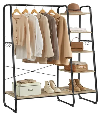 Productafbeelding van VASAGLE Kledingrek, garderobestandaard, 45 x 120 x 160 cm, 6 haken – turkooisbruin + matzwart