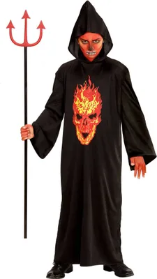 Image de Costume de diable "Skeleton Devil" pour enfants avec capuche | Noir Rouge Taille : 140