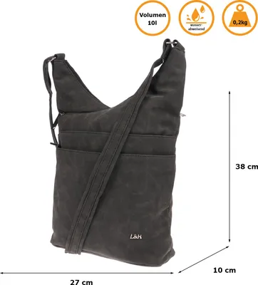 Produktbild von Christian Wippermann große Damen Tasche Umhängetasche Beuteltasche Handtasche Crossover Leder Optik Schwarz-Schwarz