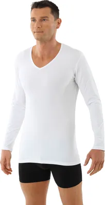 Produktbild von ALBERT KREUZ Herren Langarm-Unterhemd Baumwolle mit Elasthan V-Ausschnitt weiß, 08/XXL