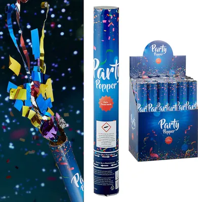 Produktbild von 12er Set Party-Popper De Luxe 30cm Konfettikanone Folien-Luftschlangen Konfettiregen Geburtstag Silvester Party