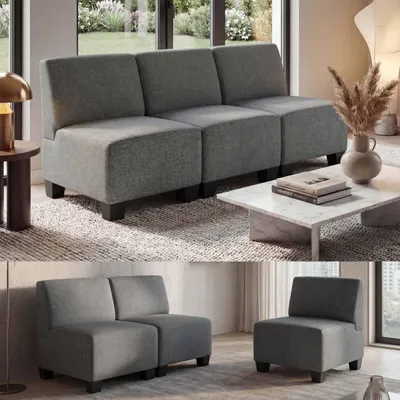 Obrázek produktu pro Modulární 3místná pohovka Lyon, látka/textil šedá, bez područek