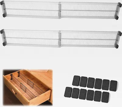 Produktbild von 4 Stück Schubladentrenner - Verstellbare Organizer für Schubladen, Transparent Schwarz, Ideal für Küche, Büro, Schlafzimmer, Organisiert Ihre Schubladen einfach und übersichtlich