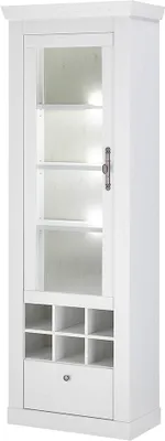 Produktbild von Wohnzimmer Vitrine mit Beleuchtung, 70 cm breit in Pinie weiß, Landhaus-Stil - RAPLA-61
