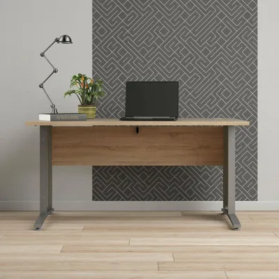 Zdjęcie produktu dla Biurko Prima 120/150 x 80 cm konstrukcja dębowa, kolor ramy:srebrny, rozmiar blatu:150 x 80 cm