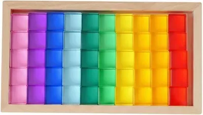 Imagen del producto de Bloques de construcción acrílicos, bloques de construcción, piezas de encaje, juguetes de construcción con soporte de madera, 50 piezas. Superficie lisa, ideales para crear composiciones y estructuras equilibradas. Incluye un estante para crear un espacio de aprendizaje, juego o decoración en el hogar