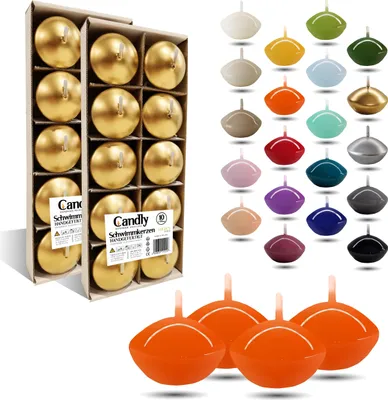 Immagine prodotto di CANDLY HANDMADE© 10x Candele galleggianti Premium Ø 45mm | San Valentino, Pasqua, Natale, Decorazione della casa, Candele, Candele per donne (Arancione)