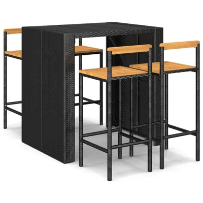 Produktbild von vidaXL 5-tlg. Gartenbar-Set Schwarz Poly Rattan & Massivholz Akazie