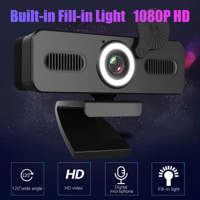 Zdjęcie produktu dla kamera internetowa 1080P HD Komputerowa kamera internetowa z mikrofonem Kamera internetowa USB PC 120-stopniowy szeroki kąt z oświetleniem wypełniającym Darmowy napęd do nagrywania rozmów Konferencje Gry Kompatybilna z Windows Vista iOS Android