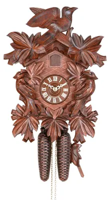 Produktbild von Cuco Clock Kuckucksuhr Schwarzwalduhr "Im Blätterwald" 38 x 29 x 16cm Wanduhr aus Holz, 8 - Tage Werk, manuelle Nachtabschaltung