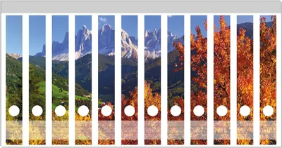Produktbild von Wallario Ordnerrücken Sticker, selbstklebend für schmale Ordner, 12 Stück, Motiv Herbst im Gebirgstal unter blauem Himmel