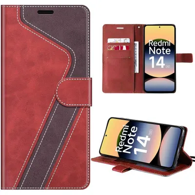 Image de Coque pour Xiaomi Redmi Note 14 5G, Protection Anti-Rayures Effet Cuir Élégant - Rouge Marron