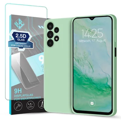 Produktbild von Hülle für Samsung Galaxy A13 mit 9H Displayglas Displayschutz Case Cover Bumper Smartphone Softgrip Schutzhülle Farbe: Türkis