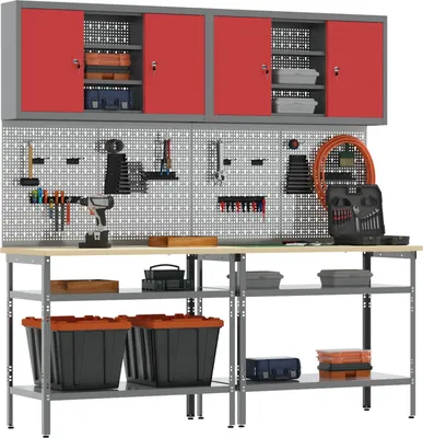 Productafbeelding van vidaXL Werkbank-set, 8 stuks, rood en grijs, gepoedercoat staal