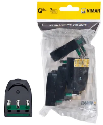 Zdjęcie produktu dla Vimar FP00204, wtyk SICURY 2P+T, 16A, 250V~, 4 sztuki, obrotowy, typu inline lub prostego