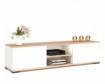 Produktbild von Fernsehschrank TV-Lowboard KING STEHEND Mit LED Sonoma Eiche/Weiß Matt 140cm