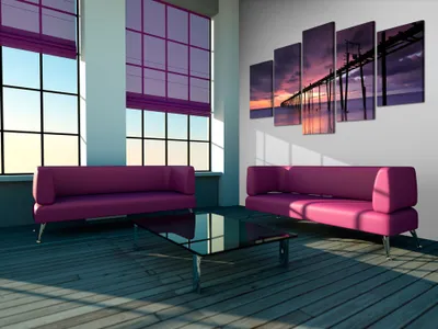 Produktbild von Akustikbild Landschaft Natur 200x100 cm Bilder Akustikschaum Hochleistungsschallabsorber Schallschutz Leinwand 5 tlg Wandbild Raumakustik Schalldämmung Brücke 030212-4