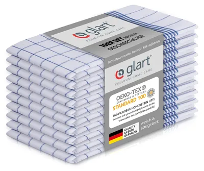 Produktbild von Glart 48KB2 Geschirrtücher 10er Set 50x70 cm, blau kariert, 100% Baumwolle