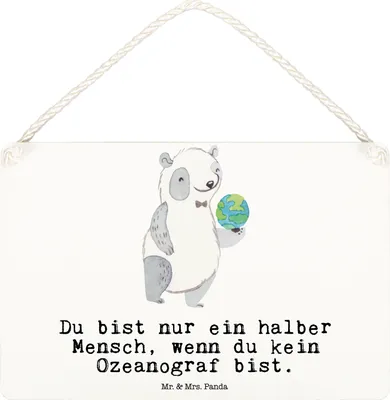 Produktbild von Mr. & Mrs. Panda Schild Ozeanograf Herz DIN A6 - Weiß - Geschenk, Lustig, Wandbild Holz, Studium, Spruch, Witzig, Holzschild, Türschild, Naturwissenschaftler, wandtafel
