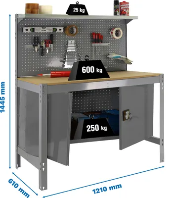Zdjęcie produktu dla SIMONWORK BT3 CABINET 1200 CINZA/MADEIRA Metalowy stół warsztatowy