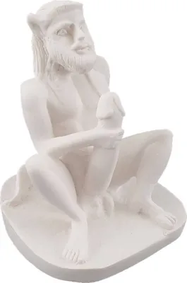 Produktbild von 10cm Alabaster Figur griechischer sitzender Dämon Satyr Weiß