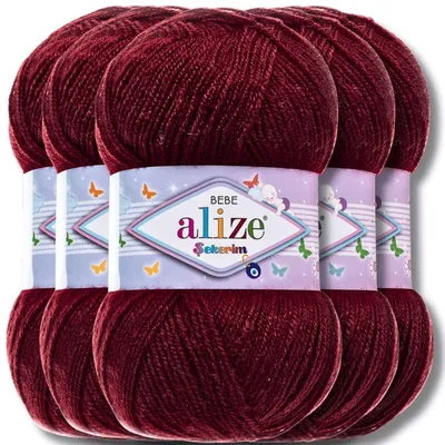 Produktbild von Alize 5x 100g Sekerim Bebe Wolle, Uni, Stricken, Häkeln (Burgundy - 57)