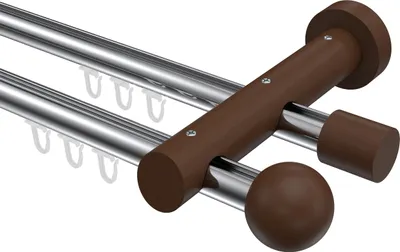 Produktbild von Interdeco Innenlaufstange / Gardinenstange mit Innenlauf Chrom / Nussbaum lackiert, Typ Talent Luina (Kugel), 20 mm Ø 2-läufig, 320 cm
