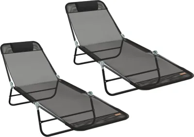 Image de vidaXL Chaise longue pliante, lot de 2, noir, 182 x 55 x 85,5 cm