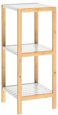 Produktbild von CASARIA® Badezimmer Regal Bambus Holz 3 Ablagen Belastbarkeit 30kg Küche Wohnzimmer Bad Diele Bücherregal Holzregal Badregal 80x33cm Schmal Braun-Weiß