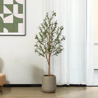 Produktbild von Kunstolijfbaum 150cm mit natürlichen Holzstamm und realistischen Früchten