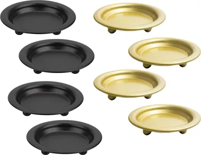 Produktbild von 8-teiliges Kerzenteller Set aus Metall, 4× Schwarz, 4× Gold, rund, dekorativ als Kerzenhalter für Heim & Festtage
