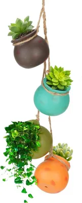 Produktbild von Famanu Hängende Pflanzenpotte - Bunte keramische Blumentöpfe - 4 Stück - Mini-Wand- oder Deckenmontage