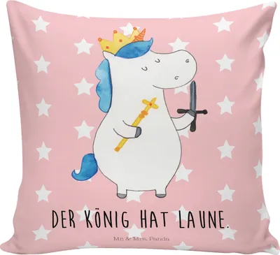 Produktbild von Mr. & Mrs. Panda Deko Kissen Einhorn König mit Schwert - Rot Pastell - Geschenk, Einhörner, kuschelkissen 40x40, Dekokissen, für couch, Ritter, flauschkissen, Unicorn