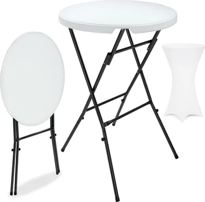 Image de CASARIA® Table haute pliable avec housse blanche réutilisable infroissable mange debout 110 cm bar bistrot jardin cocktail