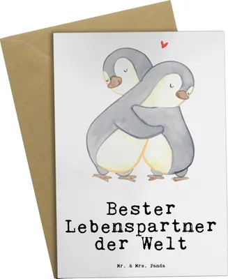 Produktbild von Mr. & Mrs. Panda Grußkarte Pinguin Bester Lebenspartner der Welt - Weiß - Geschenk, einladungskarten, Freund, Geschenkidee, osterkarte, Verliebt, weihnachtskarten, Liebe