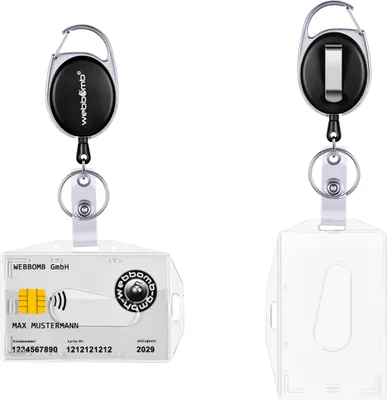 Produktbild von Ausweis Halter ausziehbar Kartenhalter komplett mit Jojo Schlüsselanhänger mit Schlüssel-JoJo schwarz & Gürtelclip Ausweishülle horizontal / vertikal