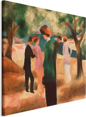 Produktbild von Italienischer Leinwand Leinwandbild - Lady in Green Jacket (August Macke) 70x70 cm Reproduktionen l-F-10864-b-a