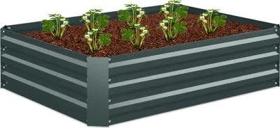Image de Jardinière surélevée Relaxdays, en métal galvanisé, pour fleurs, plantes et légumes, dimensions : 30 x 120 x 90 cm, jardinière rectangulaire, anthracite