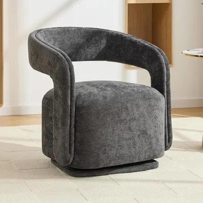 Produktbild von Drehbarer Chenille-Sessel, 360°-Drehung, für Wohnzimmer und Leseecke, dunkelgrau