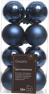 Produktbild von Set aus 16 blauen unzerbrechlichen Christbaumkugeln 4cm