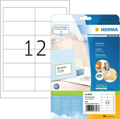 Obrázok produktu pre HERMA Etiketten Premium A4 weiß 97x42,3   mm Papier 120 St.