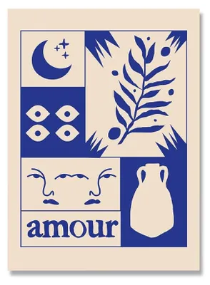 Produktbild von Poster Vintage Amour Wahrsagerin in Retro Stil Liebe macht Sie Blind in Blau als Deko Print ohne Rahmen · Motiv 1 · 13×18 cm