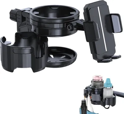 Zdjęcie produktu dla Uchwyt na napoje do wózka dziecięcego, 4-w-1, regulowany, obrotowy o 360°, z antypoślizgowego silikonu, pasujący do wózków dziecięcych i