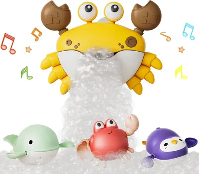 Produktbild von Krab Schuimmachine Für Kinder, Badschlämmgerät Mit Musik, Interaktives Schwimmen Spielzeug Für Babys, 3 Teile, Aufwindbar, Wasserfest, Grünes Design
