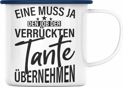 Produktbild von Trendation - Verrückte Tante Emaille Tasse Geschenk Lustig Geschenkidee Geburtstag Weihnachten Beste Tante Geschenkidee (Blau)