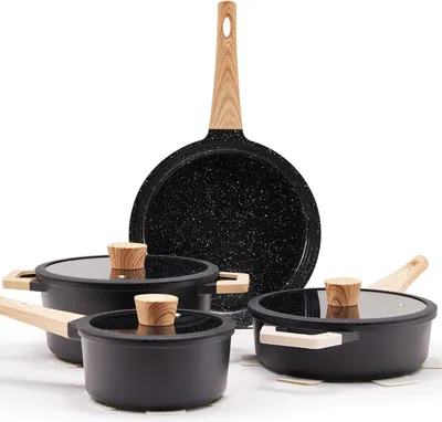 Produktbild von 7-teiliges Florosa Keramik Topfset Pfannenset in Schwarz mit Granitmustern - Induktionstauglich