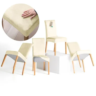 Produktbild von Stuhlhussen Stretch Set schützender Stuhlbezug Universal Stuhlüberzug Hussen 4er Set Creme