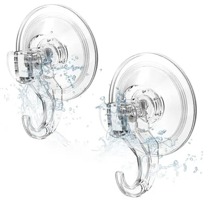 Produktbild von Set mit 2 Saugnapfhaken, kein Bohren erforderlich, extra starke, wiederverwendbare Saugnäpfe, 7 cm Saugnäpfe für Badezimmer, Fenster, Glas, Küche, transparente Oberflächen, Tragkraft bis zu 3 kg.