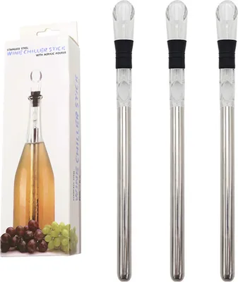 Produktbild von 3er-Pack Edelstahl Weinkühlstab Weinkühler Wein Ausgießer mit Edelstahl Kühlstab (Geschenkbox-Version)