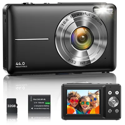 Zdjęcie produktu dla Cyfrowy aparat 1080P, 44MP, kamera do vlogowania dla dzieci i młodzieży, kompaktowy aparat Full HD